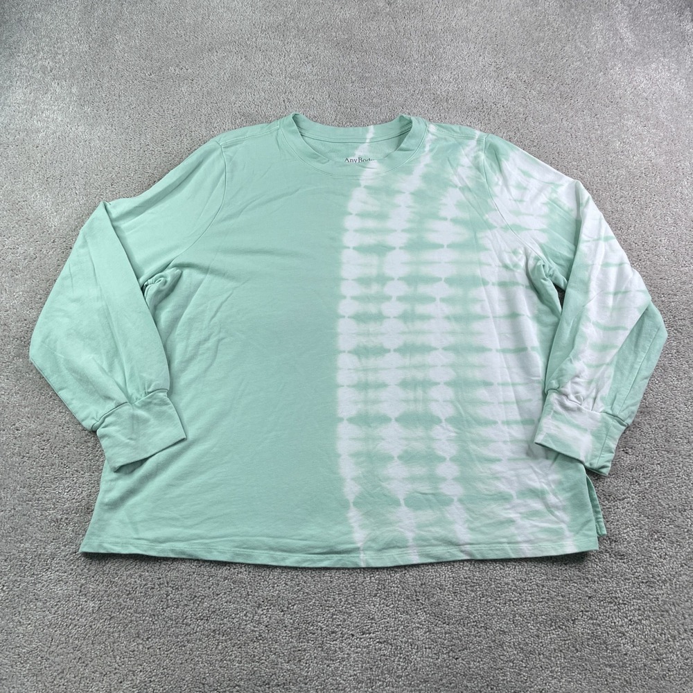 AnyBody Shirt Womens XL Green Tie Dye Long Sleeve Casual Lounge French Terry